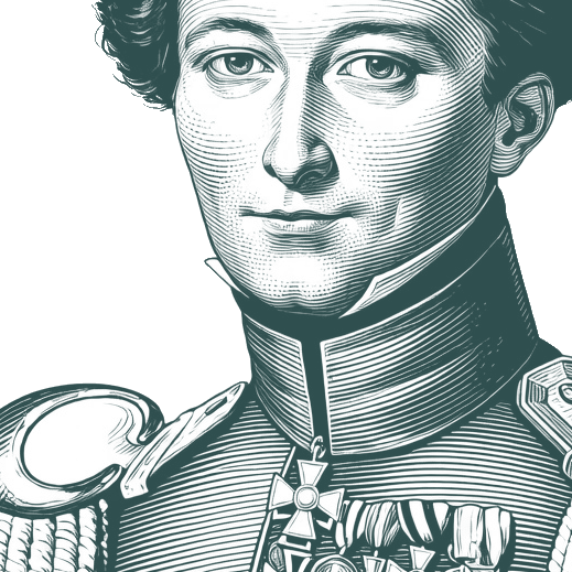 Engraved portrait of Carl von Clausewitz, facing left