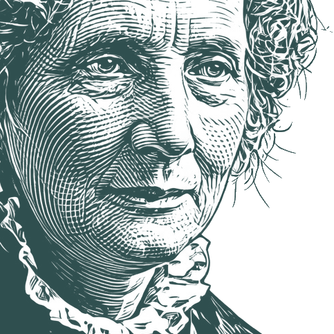 Engraved portrait of Harriet Beecher Stowe, facing right