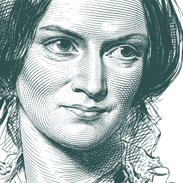 Engraved portrait of Charlotte Brontë, facing right