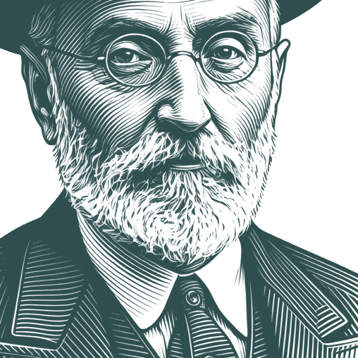 Engraved portrait of Miguel de Unamuno, facing right