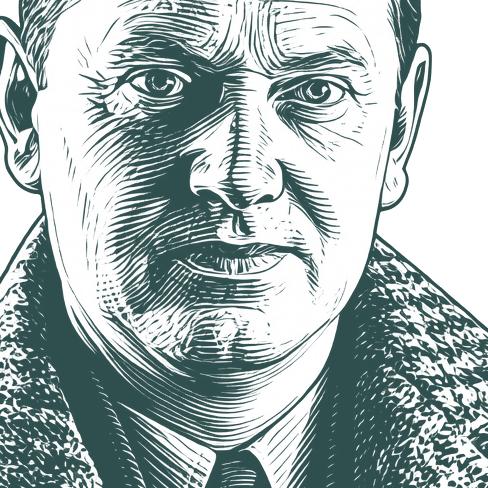 Engraved portrait of Evelyn Waugh, facing right