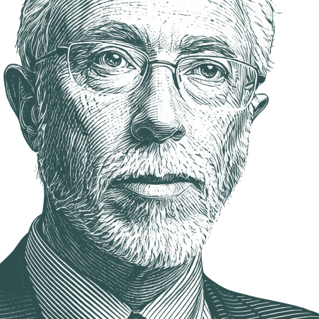 Engraved portrait of J. M. Coetzee, facing right