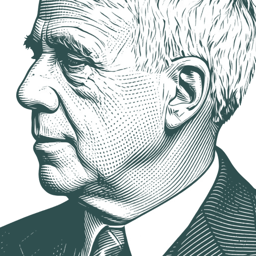 Engraved portrait of Robert Frost, facing left