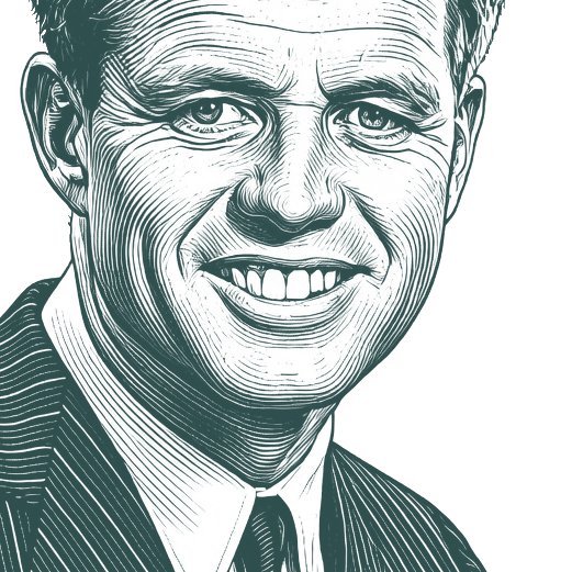 Engraved portrait of Robert F. Kennedy, facing right