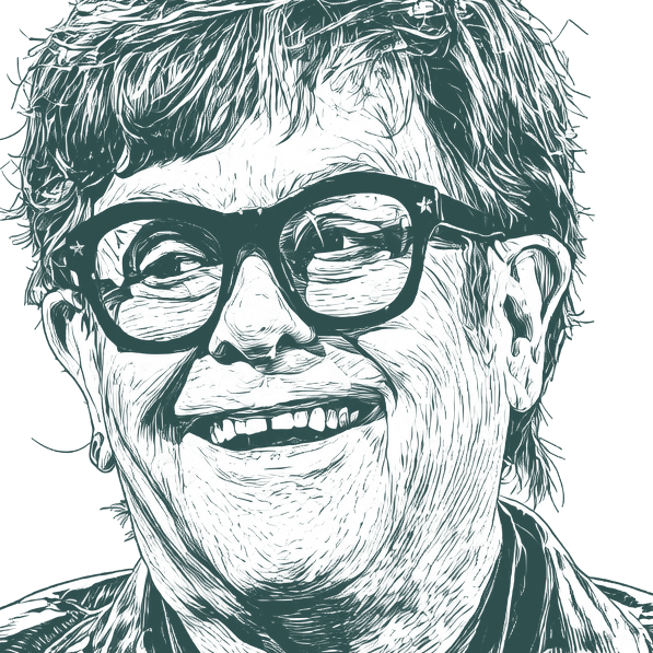 Engraved portrait of Elton John, facing left