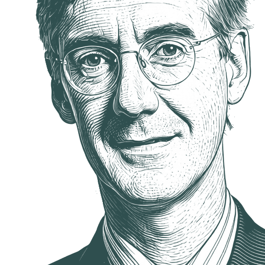 Engraved portrait of Jacob Rees-Mogg, facing left
