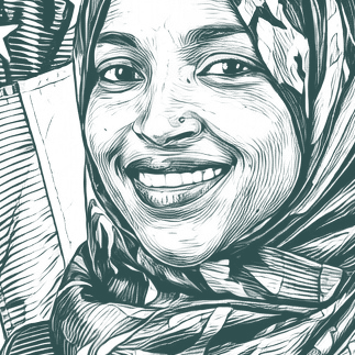 Engraved portrait of Ilhan Omar