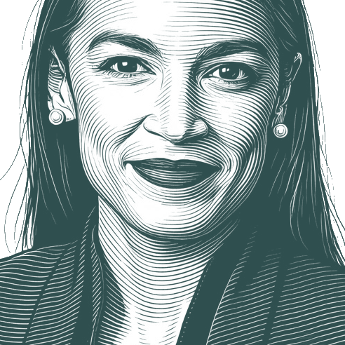 Engraved portrait of Alexandria Ocasio-Cortez