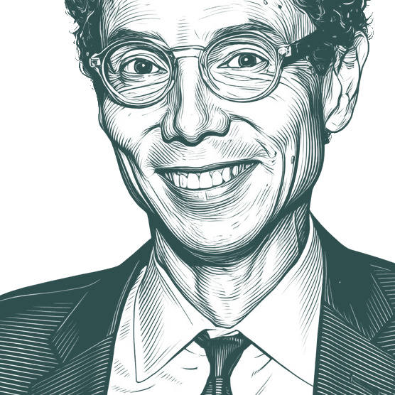 Engraved portrait of Malcolm Gladwell, facing left