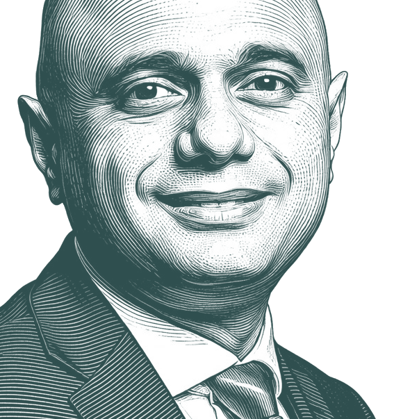 Engraved portrait of Sajid Javid, facing right