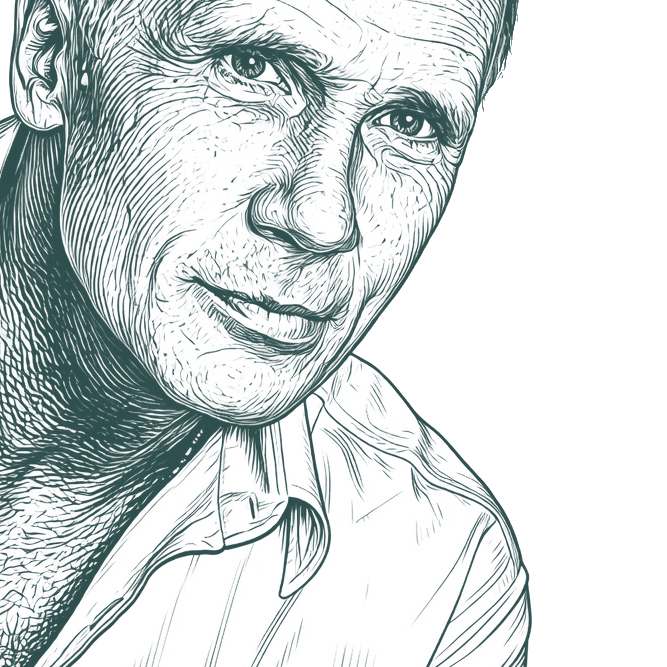 Engraved portrait of Michael Cunningham, facing right