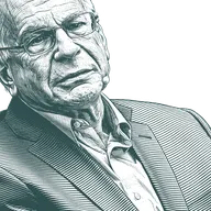 Engraved portrait of Daniel Kahneman, facing right