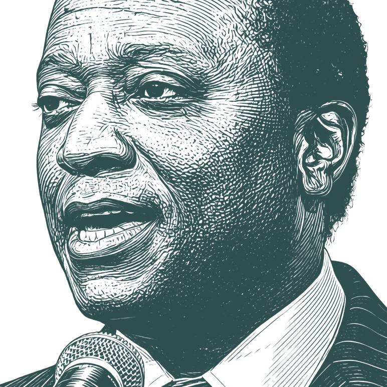 Engraved portrait of Alan Keyes, facing left