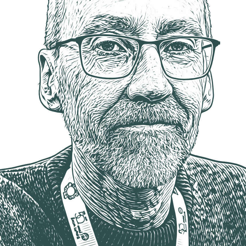 Engraved portrait of Steven Erikson, facing right