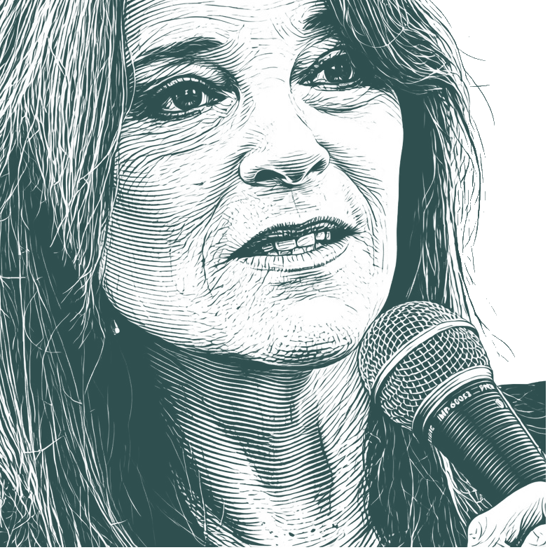 Engraved portrait of Marianne Williamson, facing right