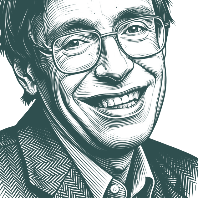 Engraved portrait of Stephen Hawking, facing right
