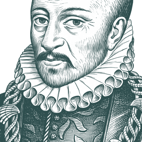 Engraved portrait of Michel de Montaigne, facing left