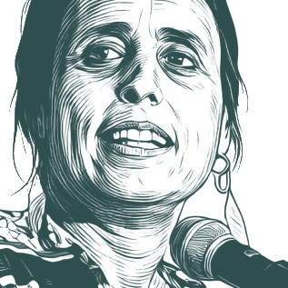 Engraved portrait of Winona LaDuke, facing right
