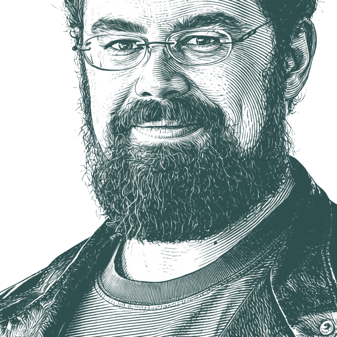 Engraved portrait of Christopher Paolini, facing left