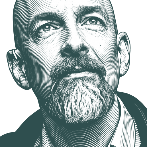Engraved portrait of Neal Stephenson