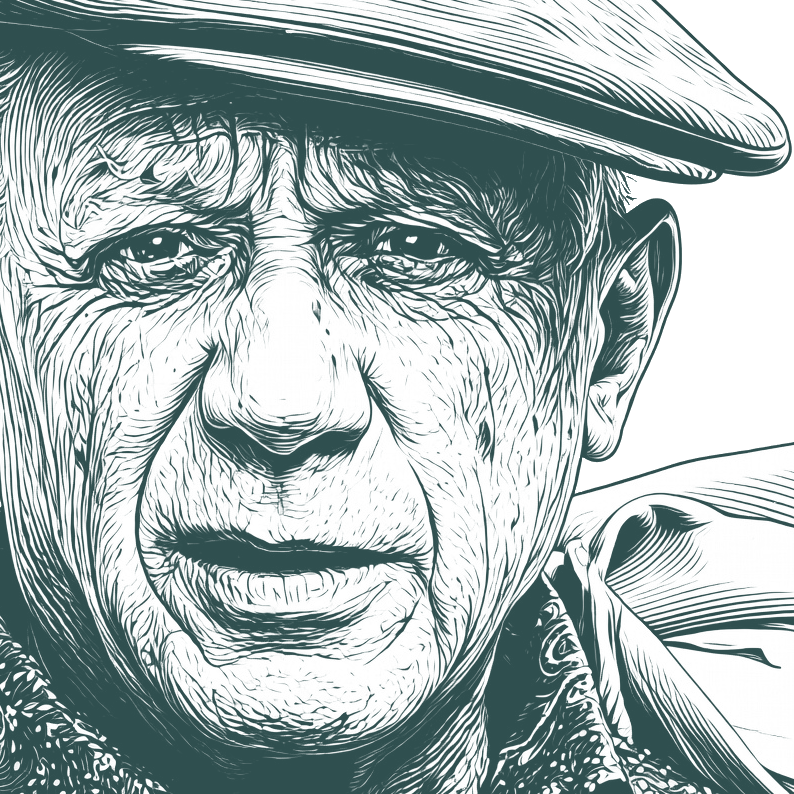 Engraved portrait of Pablo Picasso, facing right