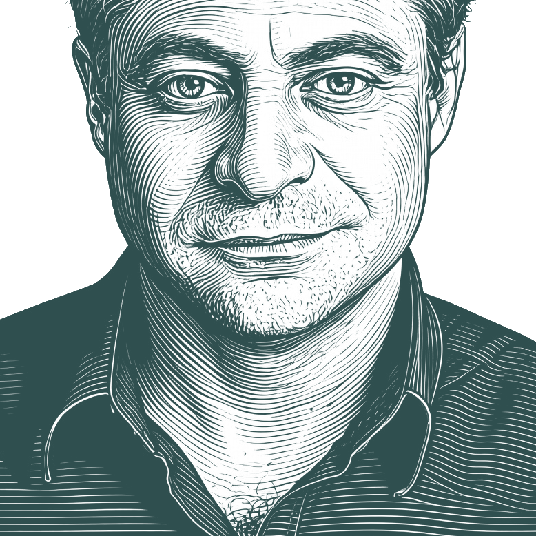 Engraved portrait of Peter Diamandis