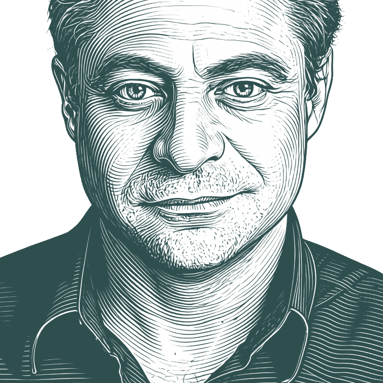 Engraved portrait of Peter Diamandis