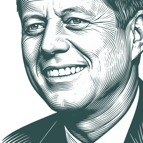 Engraved portrait of John F. Kennedy, facing left