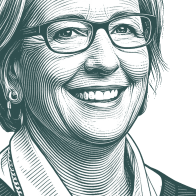 Engraved portrait of Brené Brown, facing right