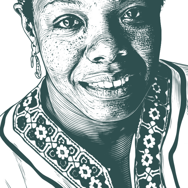 Engraved portrait of Maya Angelou, facing right