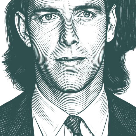 Engraved portrait of Alan Watts