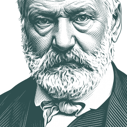 Engraved portrait of Victor Hugo, facing left