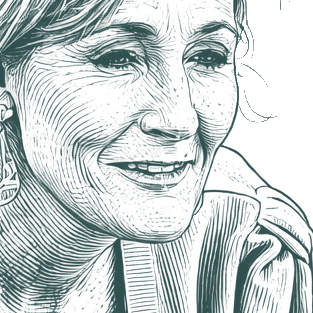 Engraved portrait of J.K. Rowling, facing right