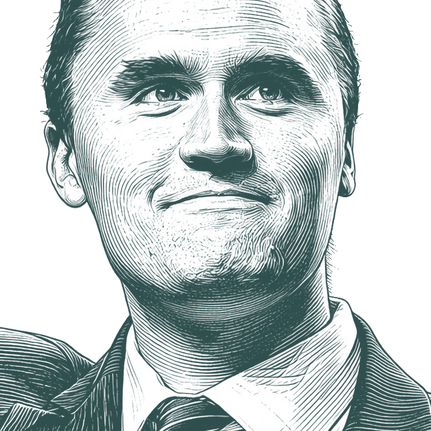 Engraved portrait of Charlie Kirk, facing right
