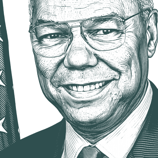 Engraved portrait of Colin Powell