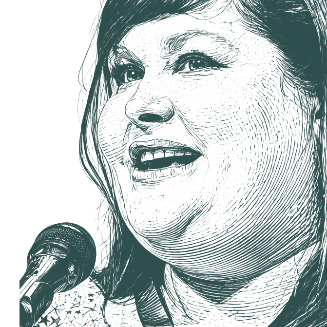 Engraved portrait of Cassandra Clare, facing left