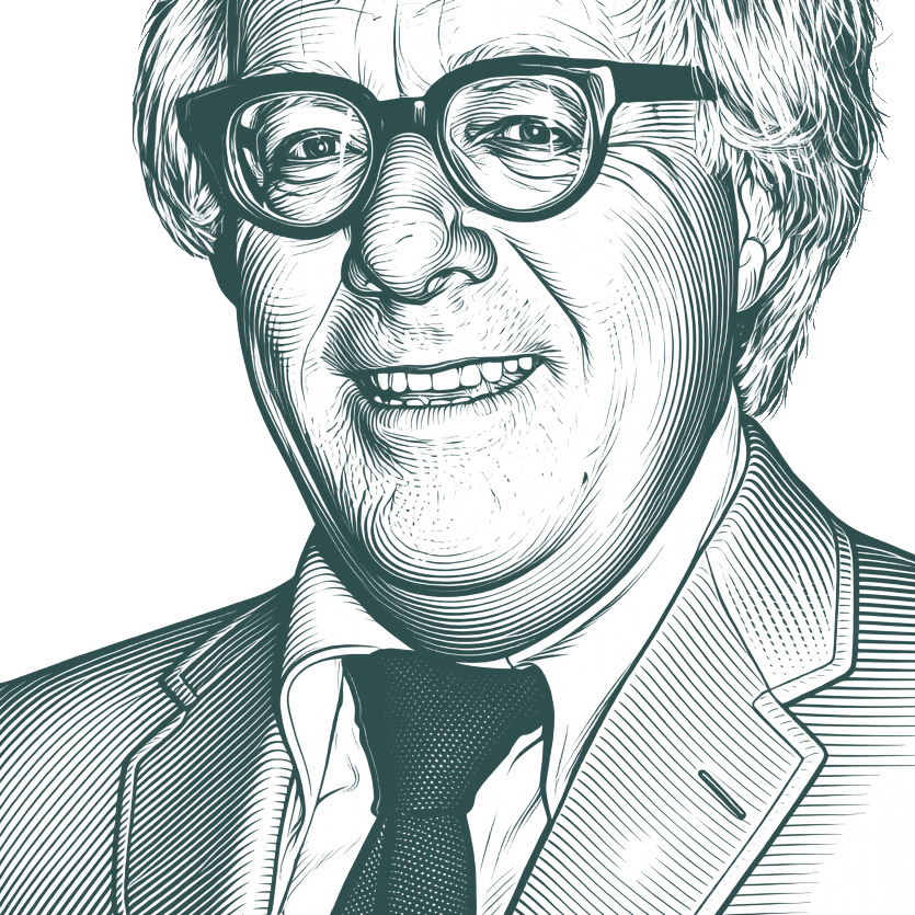 Engraved portrait of Ray Bradbury, facing left