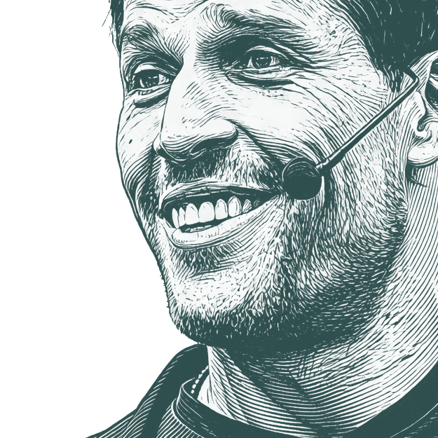 Engraved portrait of Tony Robbins, facing left