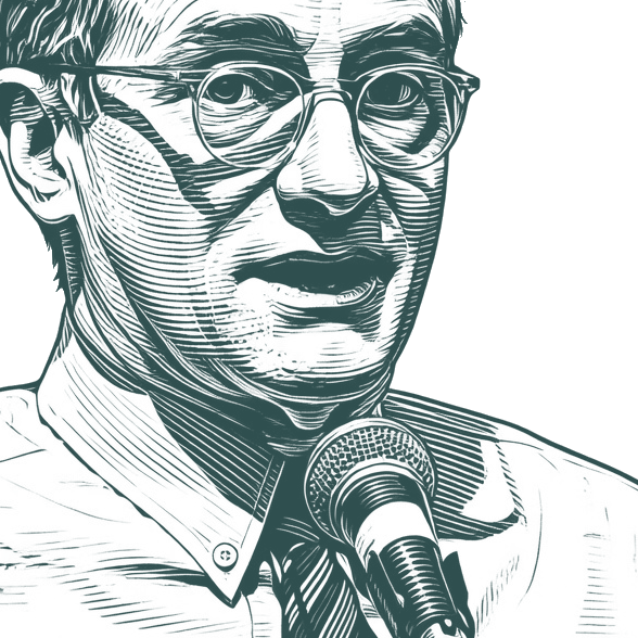 Engraved portrait of Howard Marks, facing right