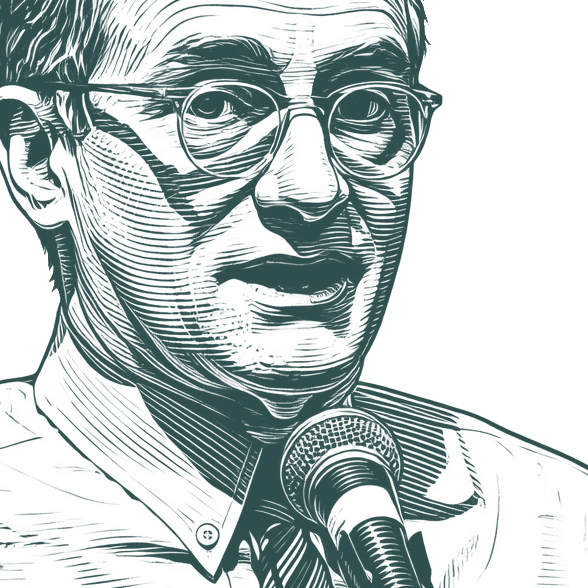 Engraved portrait of Howard Marks, facing right