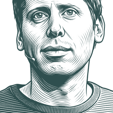 Engraved portrait of Sam Altman, facing left