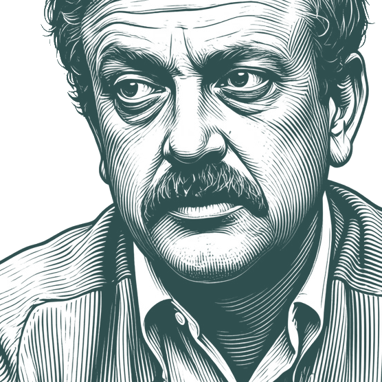Engraved portrait of Kurt Vonnegut, facing left