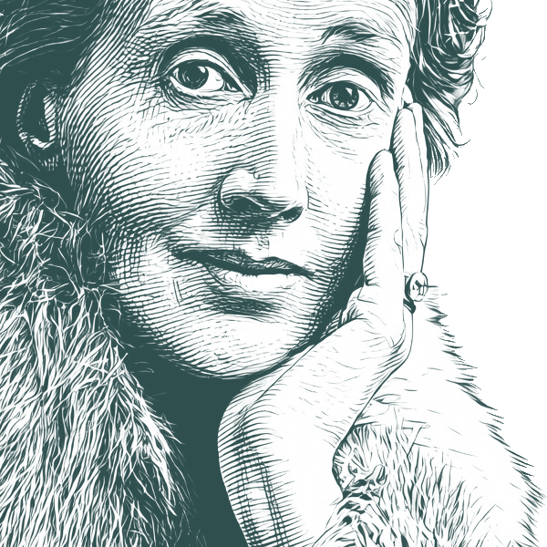 Engraved portrait of Virginia Woolf, facing right