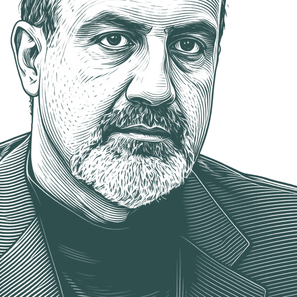 Engraved portrait of Nassim Nicholas Taleb, facing right