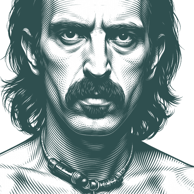 Engraved portrait of Frank Zappa