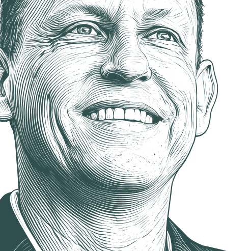 Engraved portrait of Peter Thiel, facing right