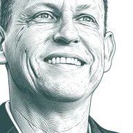 Engraved portrait of Peter Thiel, facing right