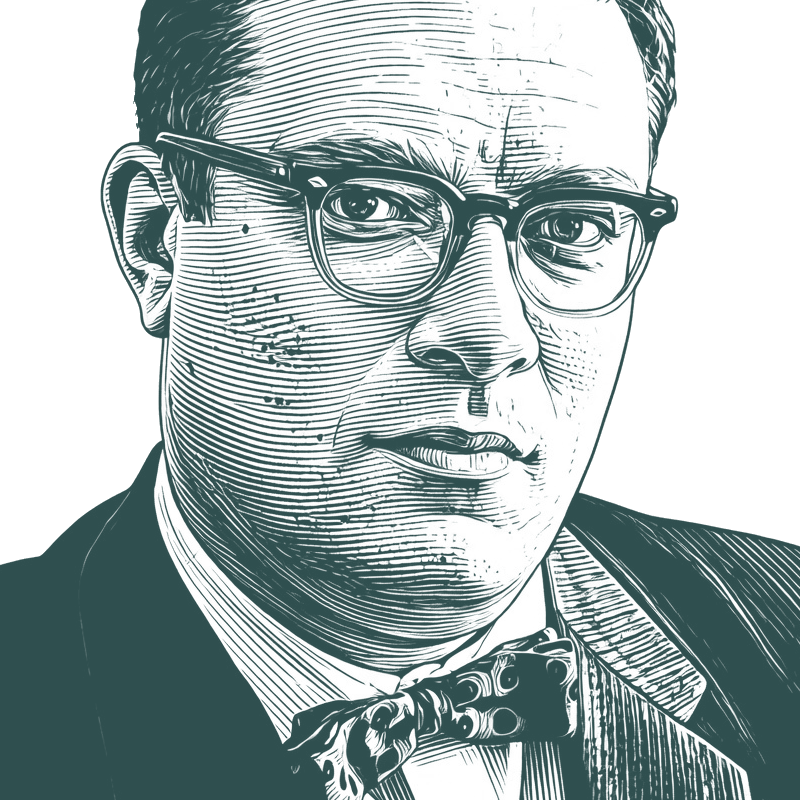 Engraved portrait of Isaac Asimov, facing right