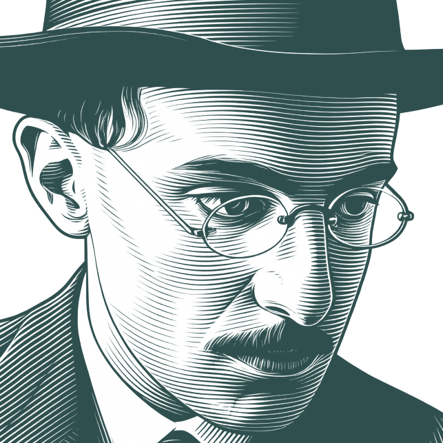 Engraved portrait of Fernando Pessoa, facing right