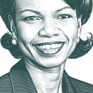 Engraved portrait of Condoleezza Rice, facing right
